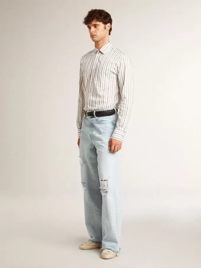 Super-Star para hombre en piel con estrella de denim negro y lengüeta del talón en piel negra