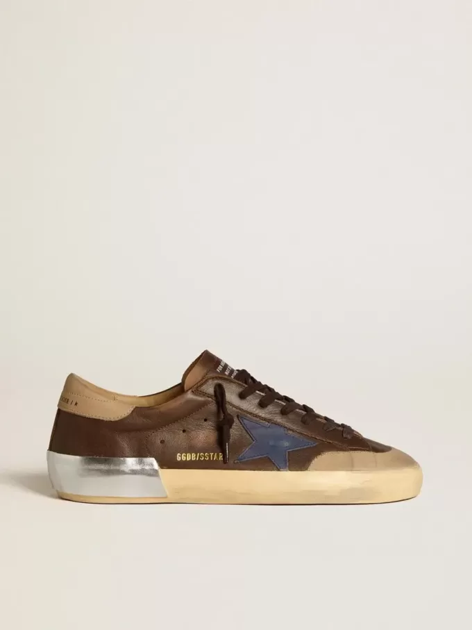 Super-Star para hombre en piel con estrella de piel azul y lengüeta del talón en nubuck beige