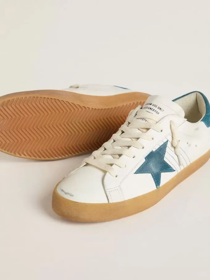 Super-Star para hombre en piel con estrella y lengüeta del talón en ante azul petróleo