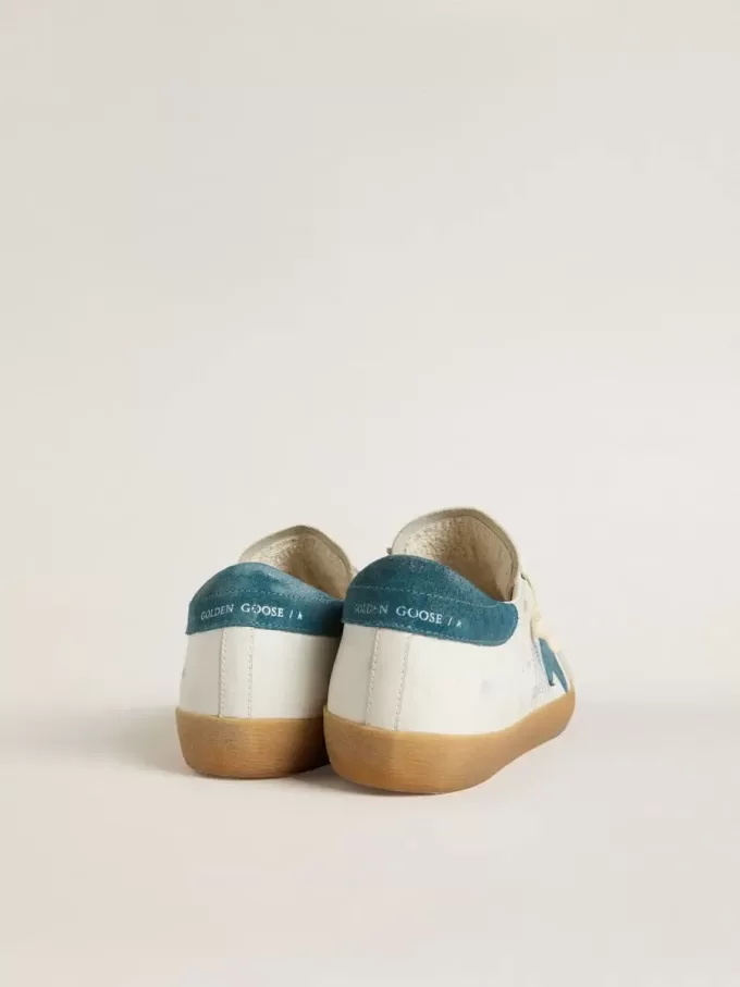 Super-Star para hombre en piel con estrella y lengüeta del talón en ante azul petróleo