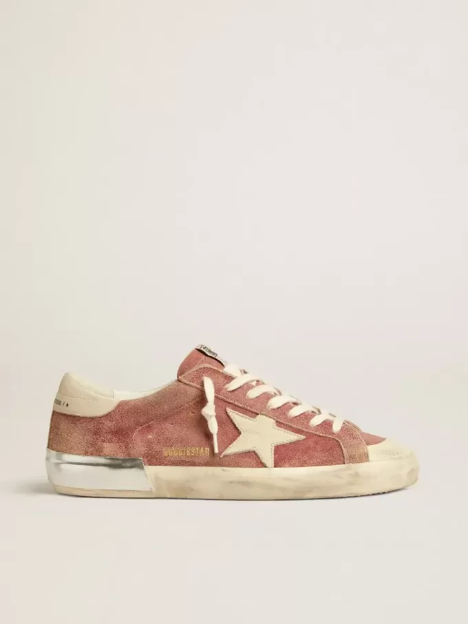 Super-Star para hombre en piel roja con estrella y lengüeta en el talón en nubuck color crema