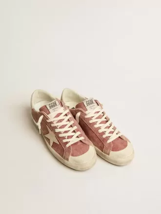 Super-Star para hombre en piel roja con estrella y lengüeta en el talón en nubuck color crema