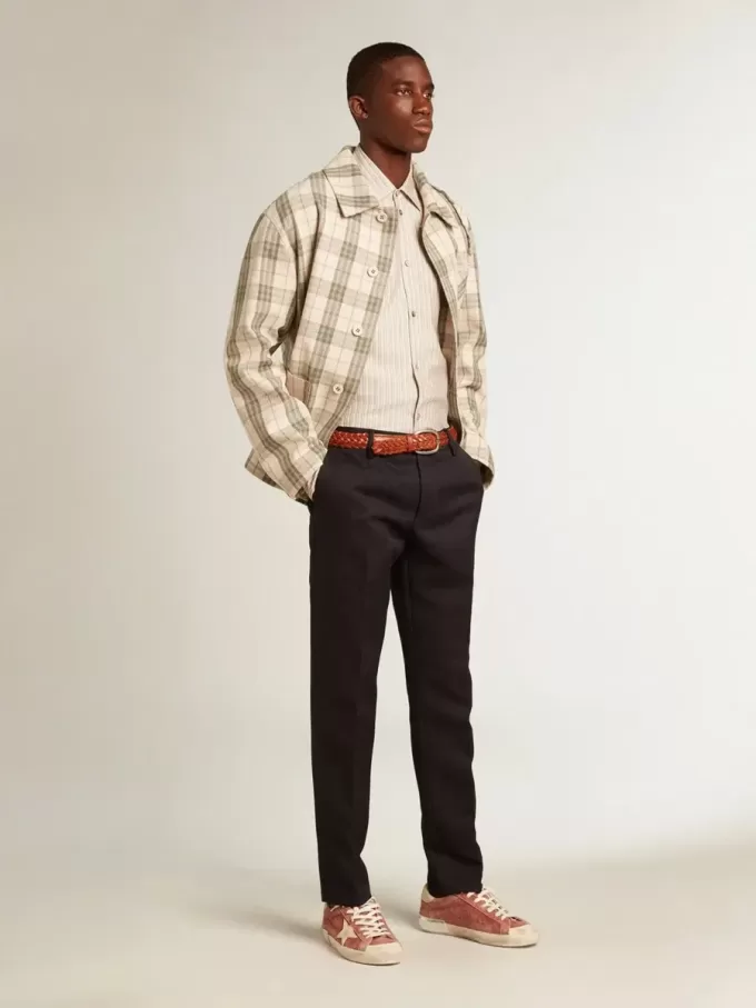 Super-Star para hombre en piel roja con estrella y lengüeta en el talón en nubuck color crema