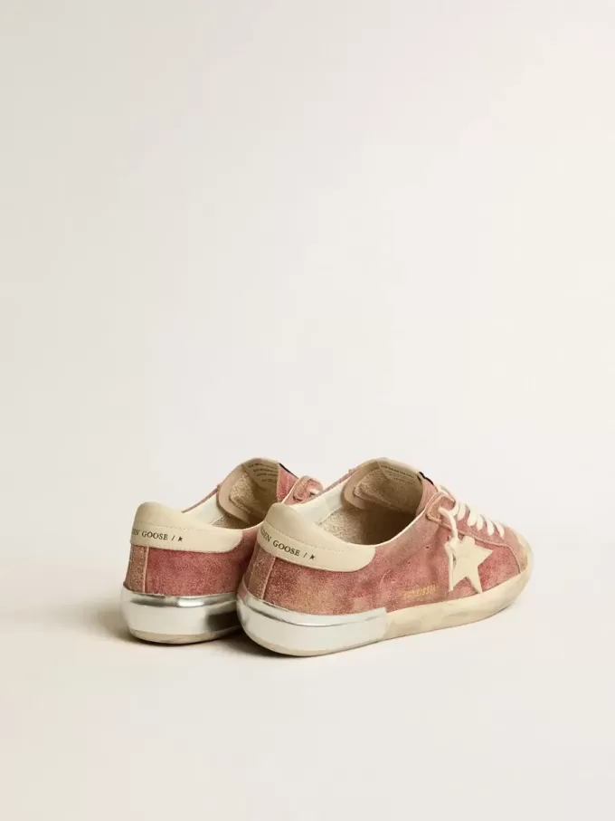 Super-Star para hombre en piel roja con estrella y lengüeta en el talón en nubuck color crema