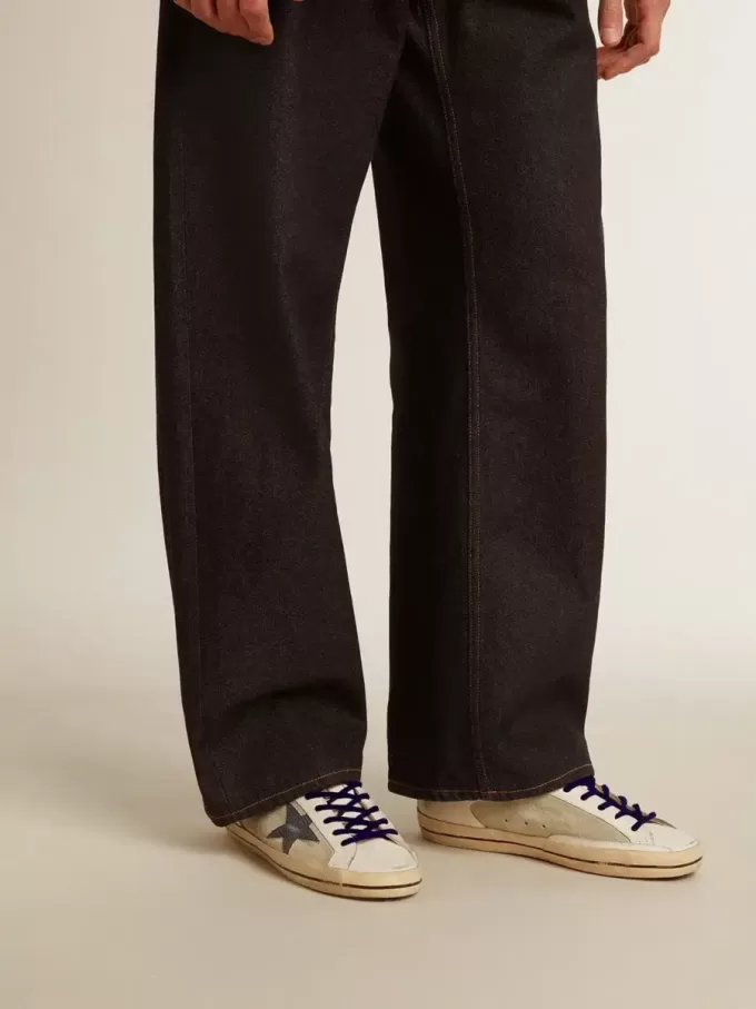 Super-Star para hombre en piel y ante con estrella de piel azul con estampado de lagarto