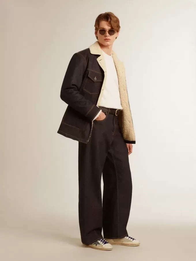 Super-Star para hombre en piel y ante con estrella de piel azul con estampado de lagarto