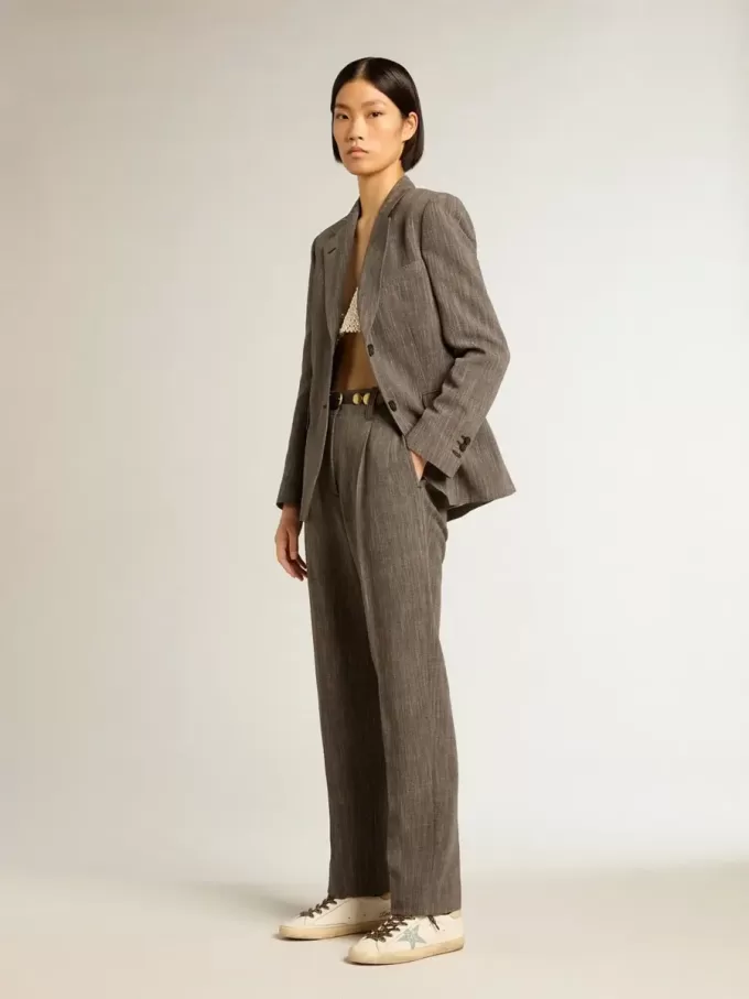 Super-Star para mujer con estrella gris brillante y lengüeta de cuero nude en el talón Super-Star para mujer con estrella gris brillante y lengüeta de cuero nude en el talón