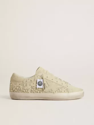 Super-Star para mujer en ante beige con perlas y cristales Swarovski
