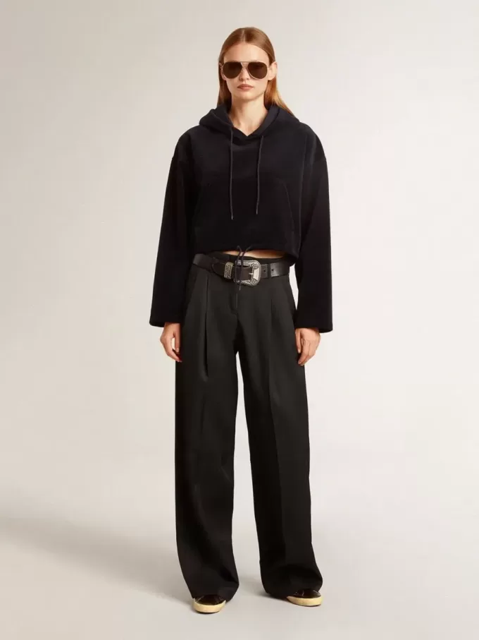 Super-Star para mujer en negro brillante con estrella de ante negro e inserciones de cuero