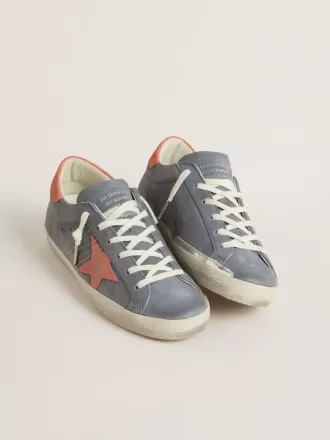 Super Star para mujer en nubuck azul con estrella y lengüeta en el talón de ante rosa