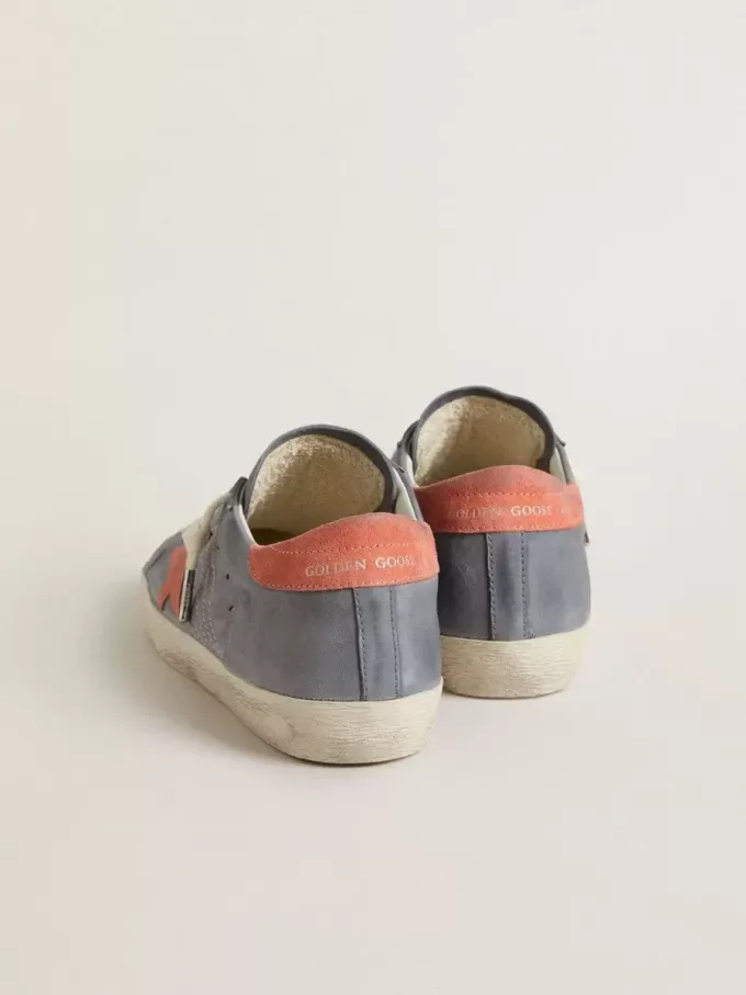 Super Star para mujer en nubuck azul con estrella y lengüeta en el talón de ante rosa