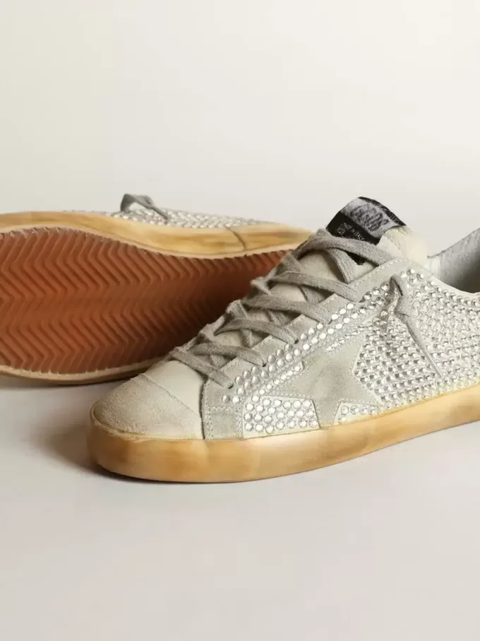 Super-Star para mujer en nubuck blanco envejecido con cristales Swarovski