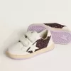 Teen Ball Star en purpurina morada con estrella y lengüeta en el talón de cuero blanco