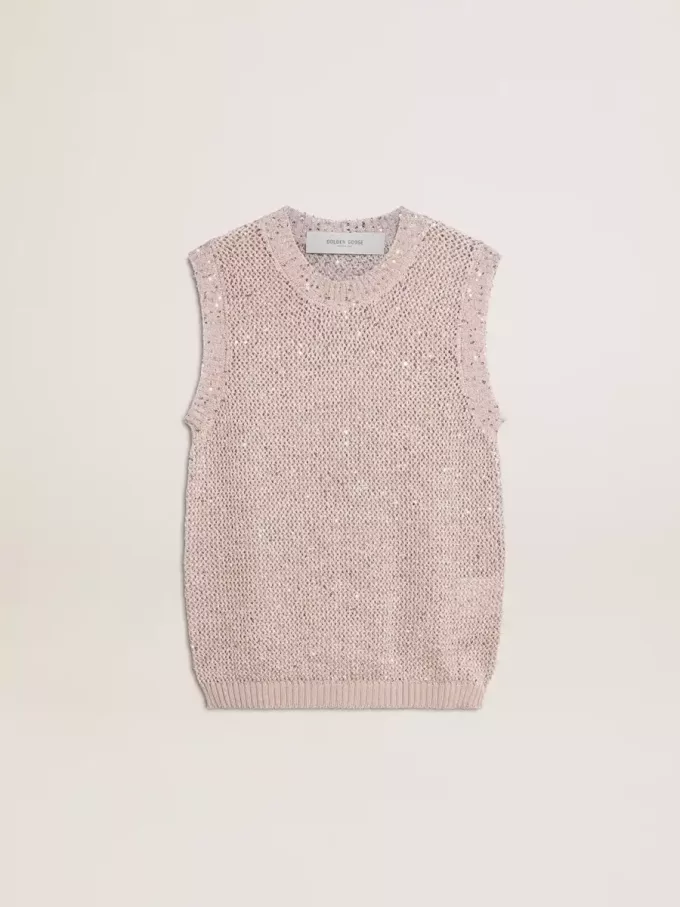 Top de malla con lentejuelas y detalles en contraste Top de malla con lentejuelas y detalles en contraste