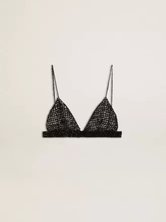 Top negro de croché con cristales para mujer