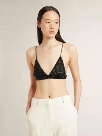 Top negro de croché con cristales para mujer