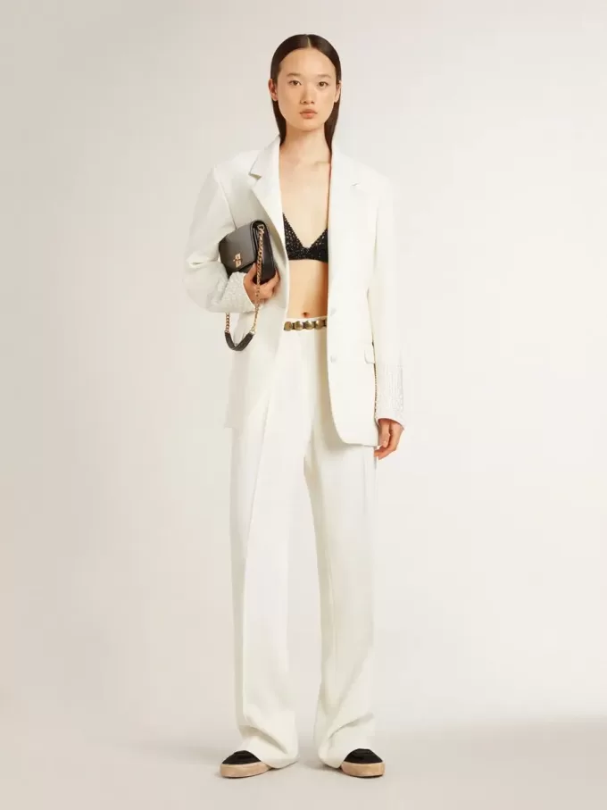 Top negro de croché con cristales para mujer