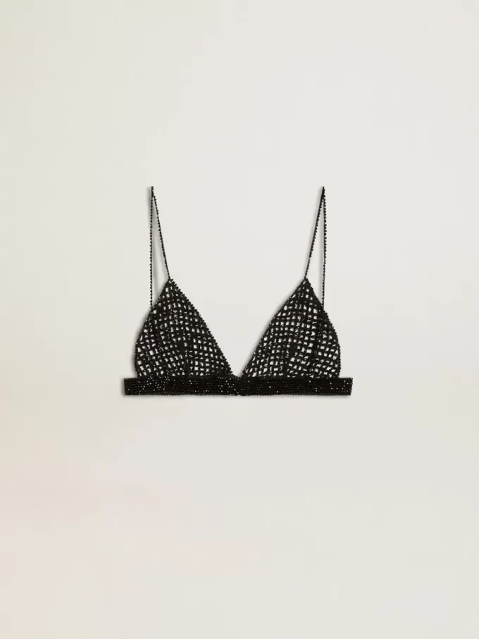 Top negro de croché con cristales para mujer