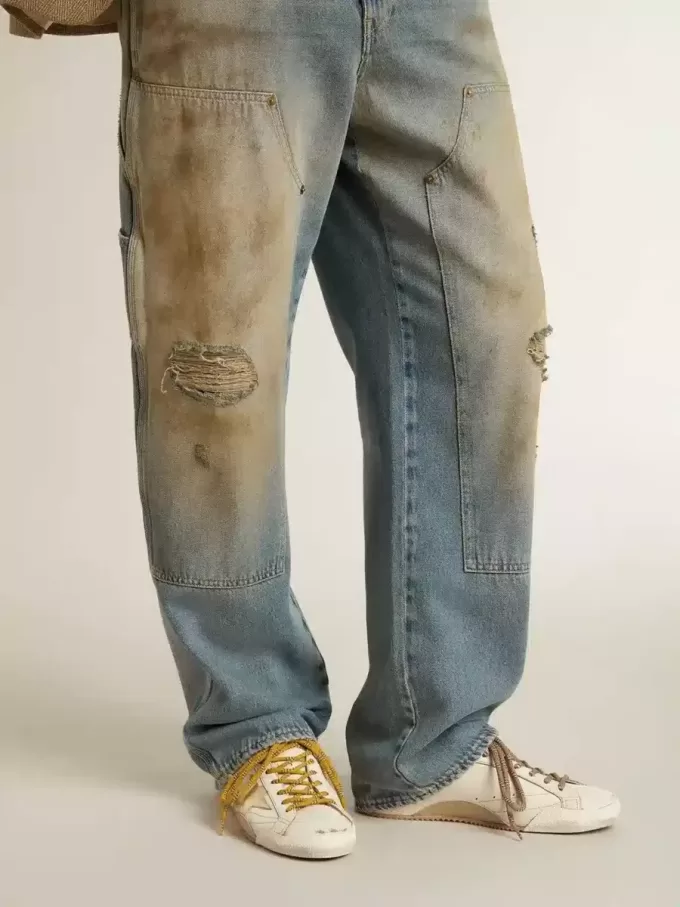 True-Star para hombre en piel napa blanca con estrella de piel dorada y lengüeta del talón en ante beige True-Star para hombre en piel napa blanca con estrella de piel dorada y lengüeta del talón en ante beige