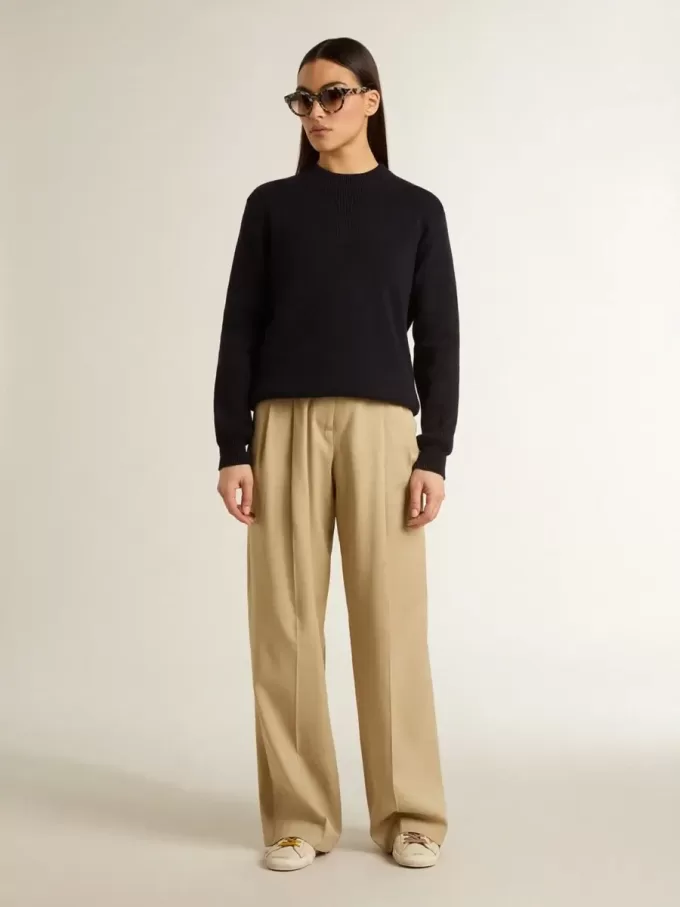 True-Star para mujer en piel napa blanca con estrella dorada y lengüeta del talón en ante beige