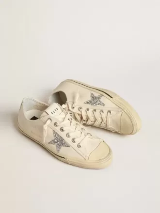 V-Star en lona beige con estrella plateada brillante