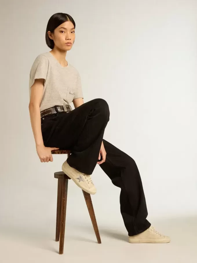 V-Star para mujer en ante perlado con estrella de piel metalizada plateada. V-Star para mujer en ante perlado con estrella de piel metalizada plateada.