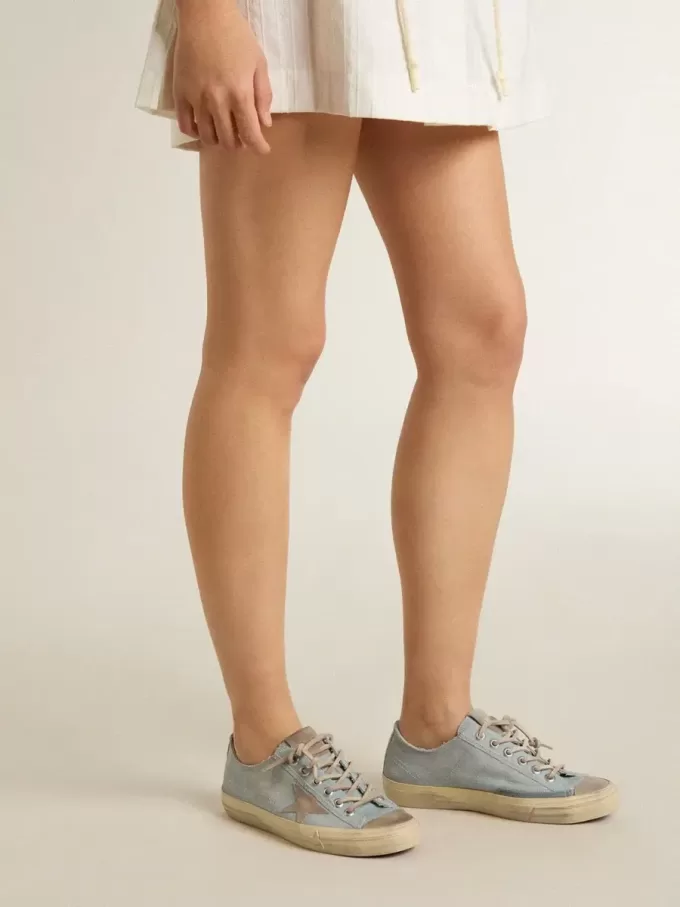 V-Star para mujer en lona azul claro con estrella de piel gris paloma