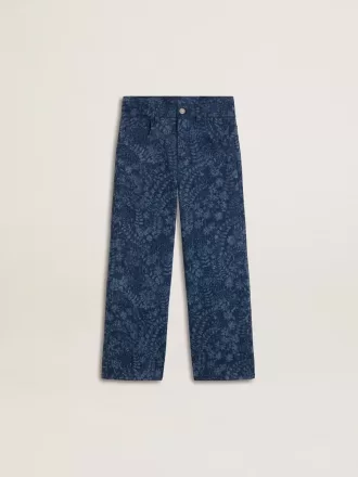 Vaqueros anchos para niña con estampado y lavado medio