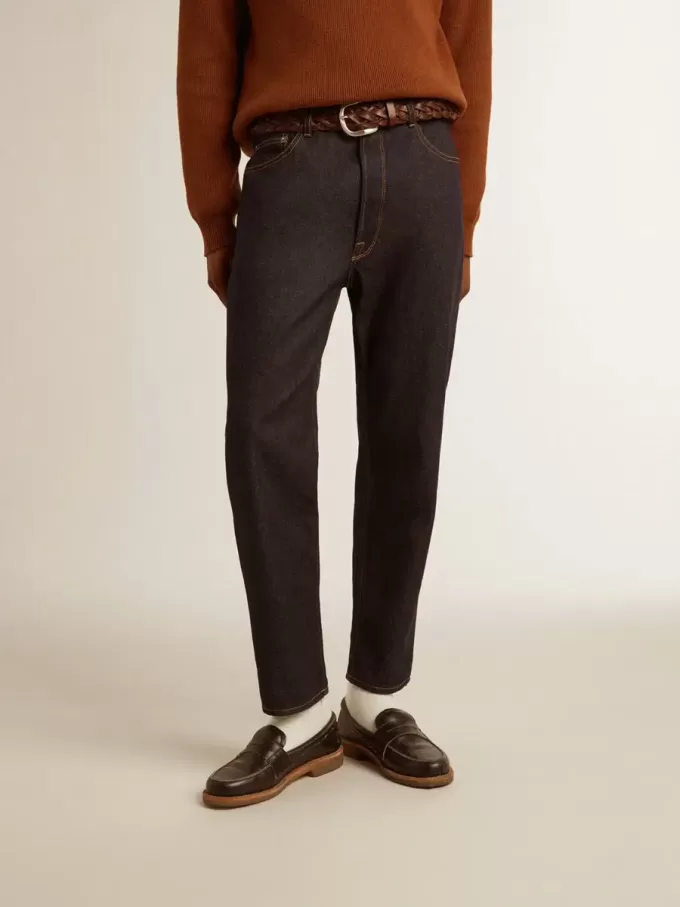 Vaqueros azul oscuro para hombre en denim de un solo lavado