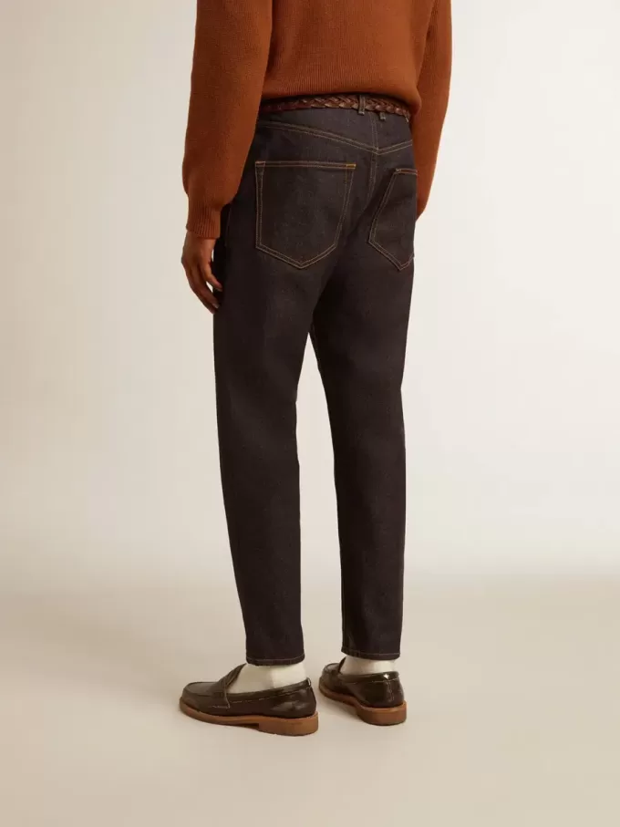 Vaqueros azul oscuro para hombre en denim de un solo lavado