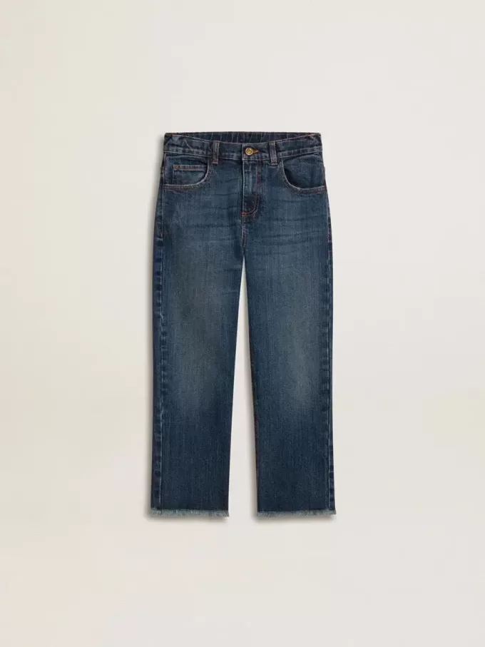 Vaqueros de denim para niño con borde sin rematar y bordados Vaqueros de denim para niño con borde sin rematar y bordados