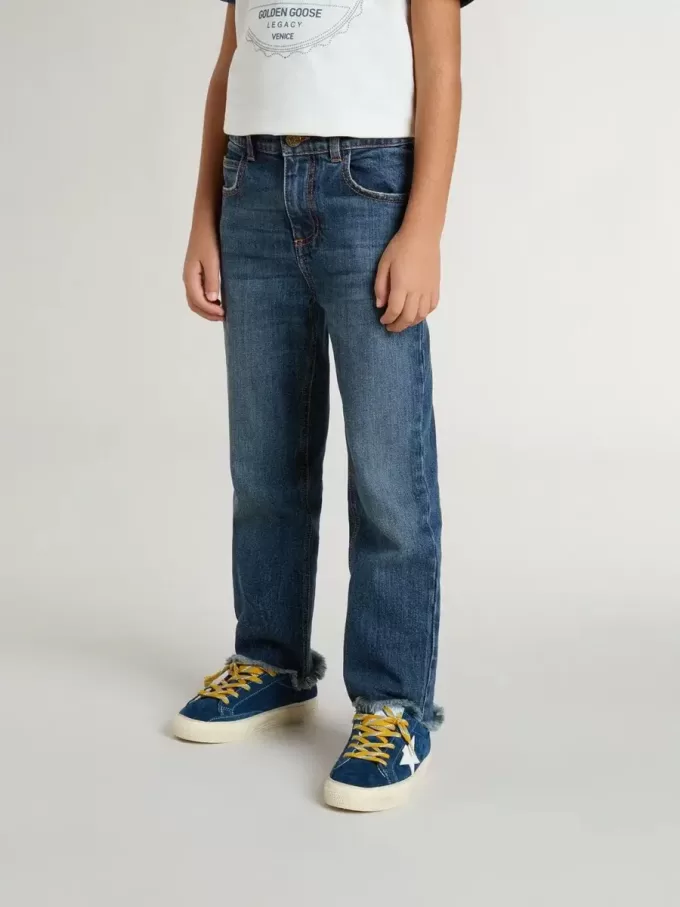 Vaqueros de denim para niño con borde sin rematar y bordados Vaqueros de denim para niño con borde sin rematar y bordados