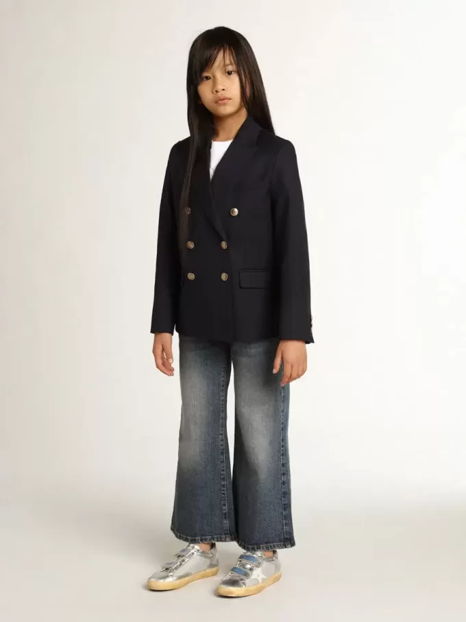 Vaqueros de pierna ancha en denim azul medio