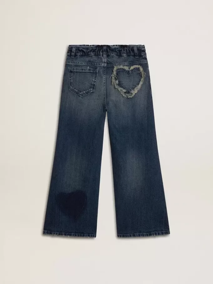 Vaqueros de pierna ancha para niña en denim azul Vaqueros de pierna ancha para niña en denim azul