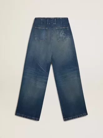 Vaqueros de pierna ancha y lavado medio para mujer CNY