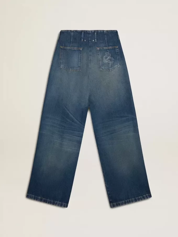 Vaqueros de pierna ancha y lavado medio para mujer CNY Vaqueros de pierna ancha y lavado medio para mujer CNY