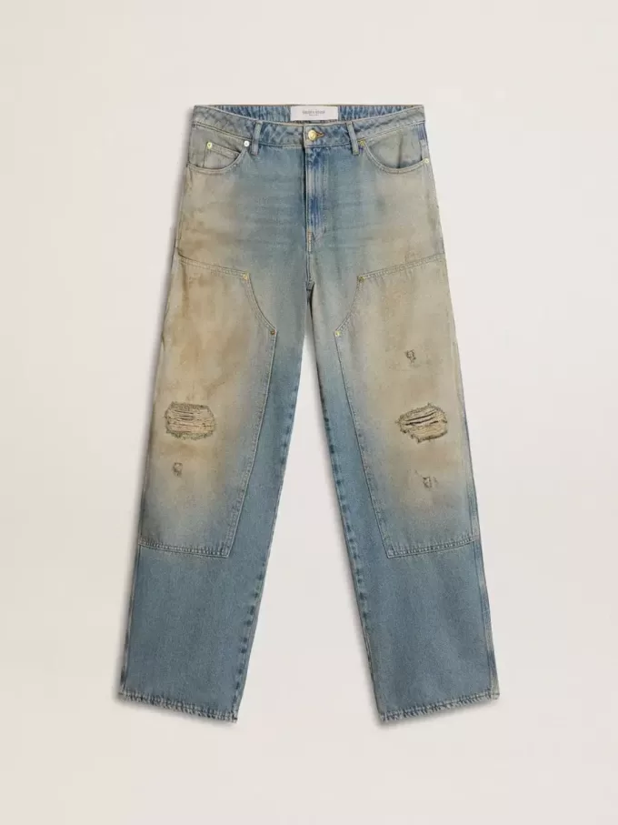 Vaqueros desgastados lavados con arena para hombre