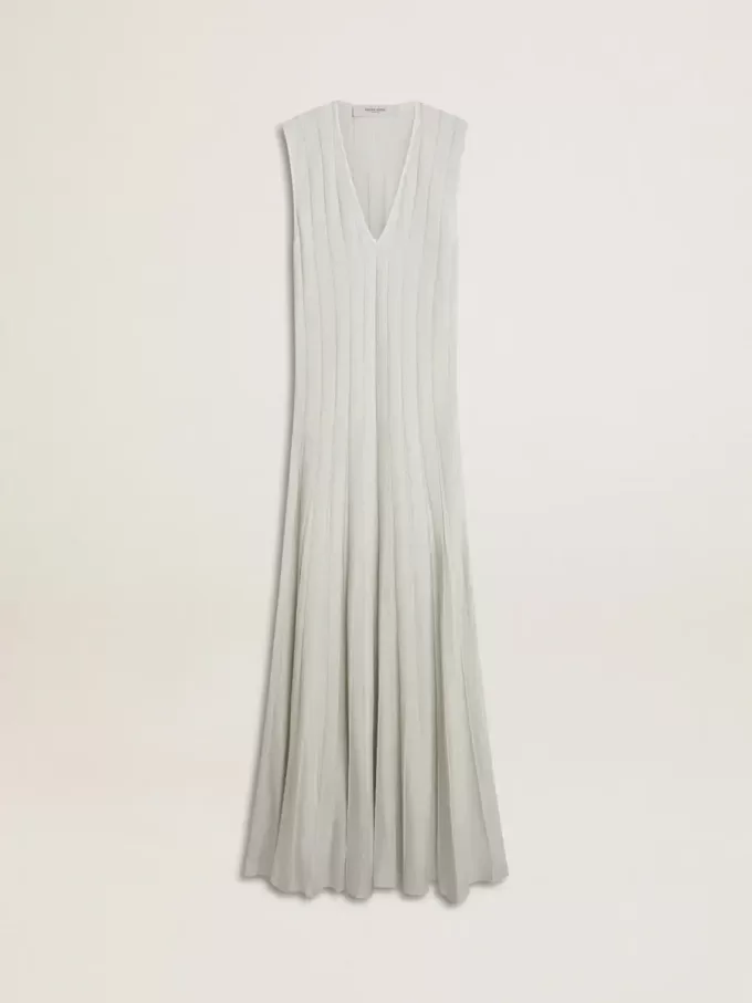 Vestido azul claro para mujer con estampado de rayas verticales