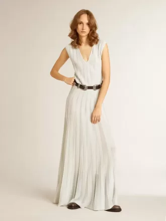 Vestido azul claro para mujer con estampado de rayas verticales