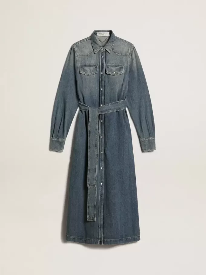 Vestido camisero de mujer en denim con cinturón