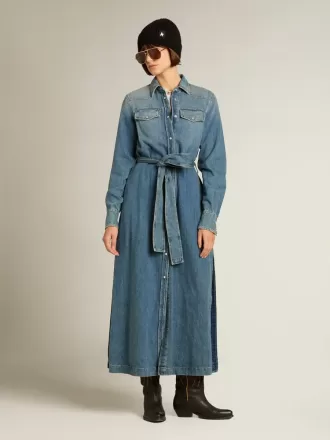 Vestido camisero de mujer en denim con cinturón