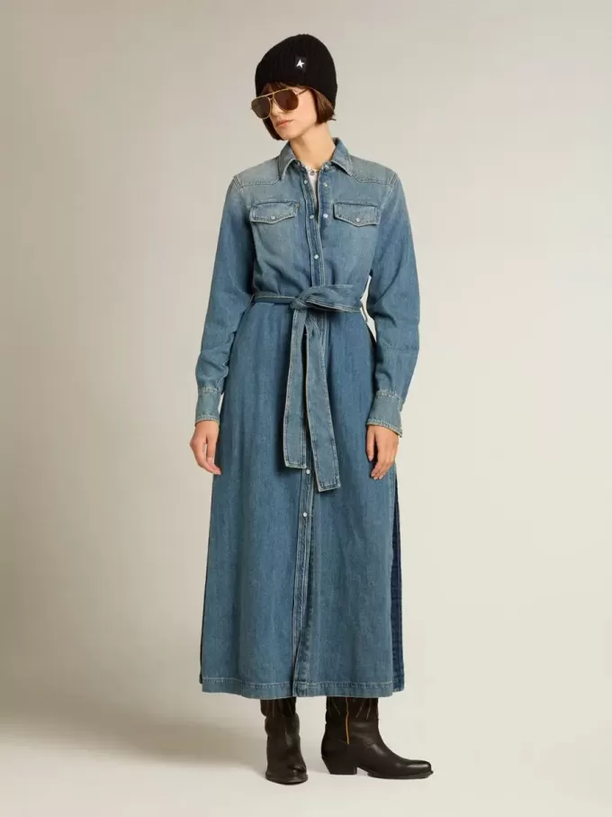 Vestido camisero de mujer en denim con cinturón