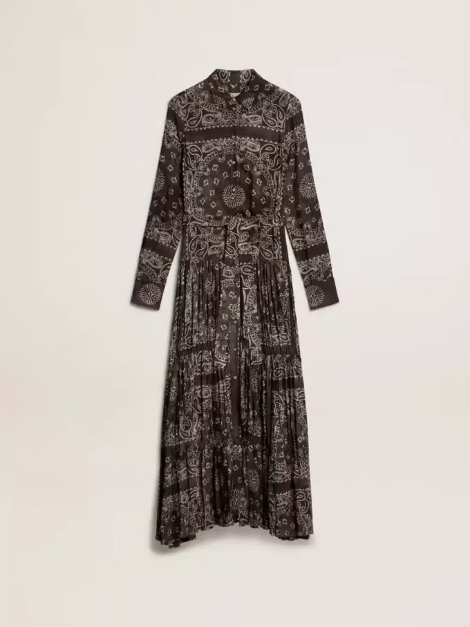 Vestido camisero gris antracita con estampado de cachemira Vestido camisero gris antracita con estampado de cachemira