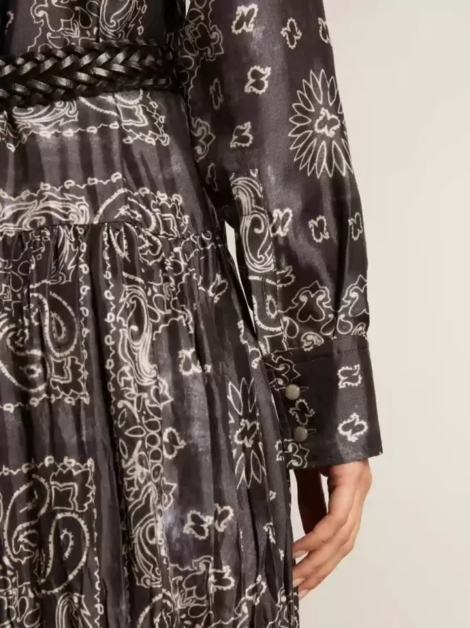 Vestido camisero gris antracita con estampado de cachemira Vestido camisero gris antracita con estampado de cachemira