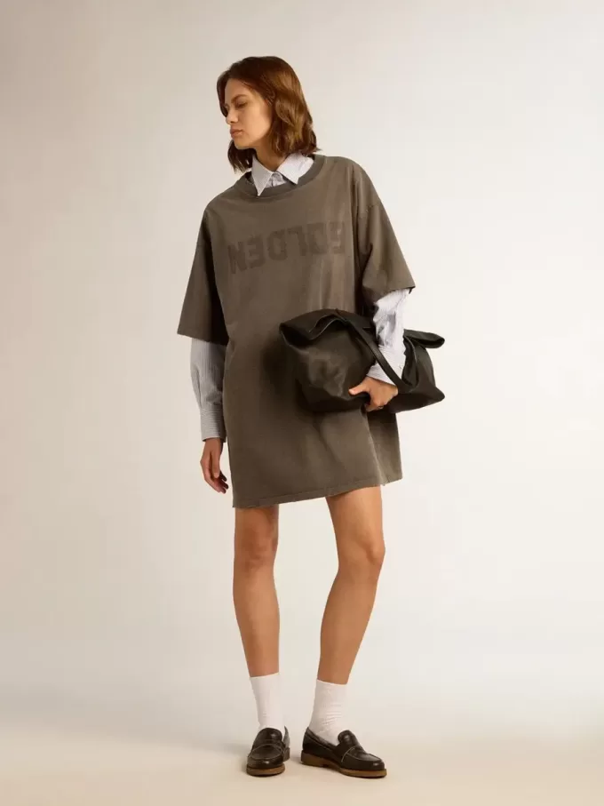 Vestido camiseta gris para mujer con efecto desgastado