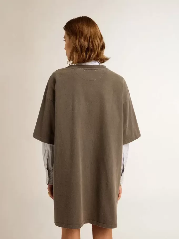 Vestido camiseta gris para mujer con efecto desgastado