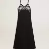 Vestido lencero negro con bordados para mujer