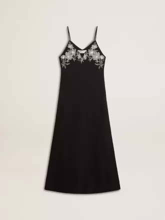 Vestido lencero negro con bordados para mujer