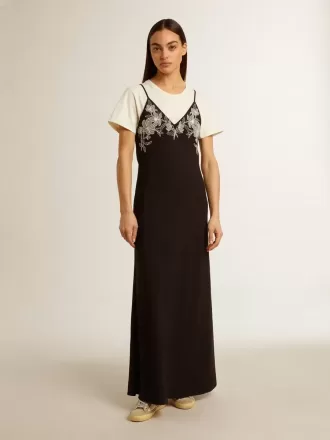Vestido lencero negro con bordados para mujer