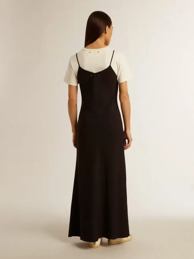 Vestido lencero negro con bordados para mujer